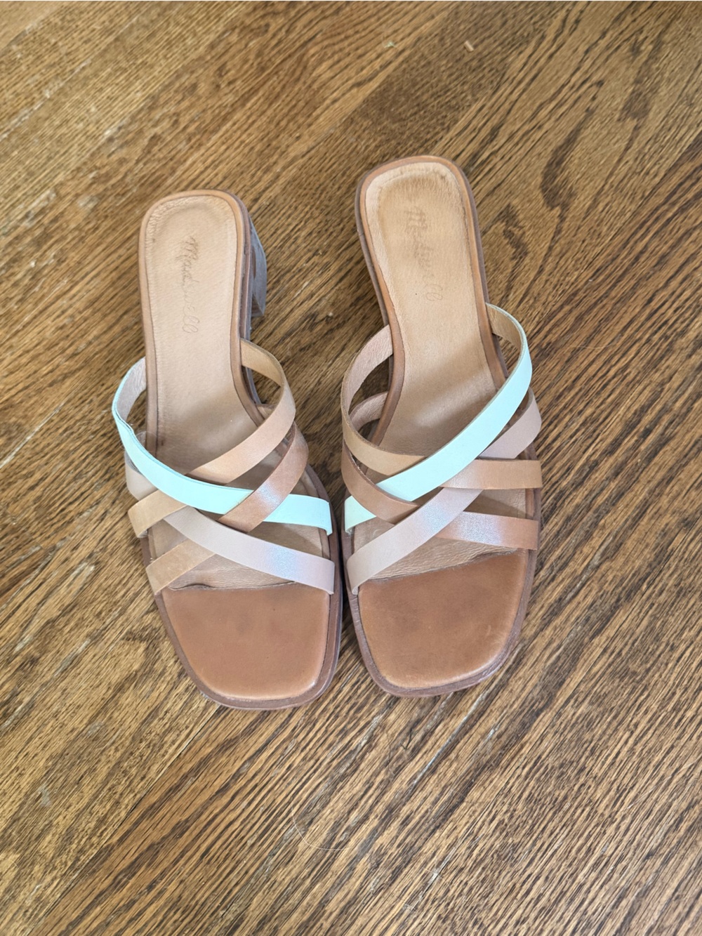 Madewell Tan Mules with Mint Accent Straps